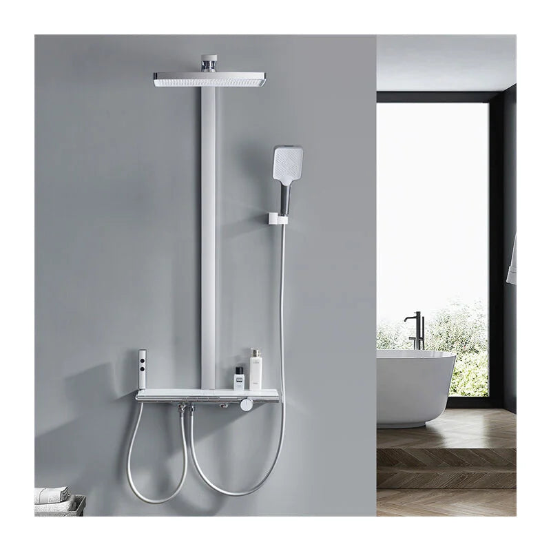 Système de douche thermostatique BS371 chrome / blanc - avec pomme de  douche et douchette à main - design