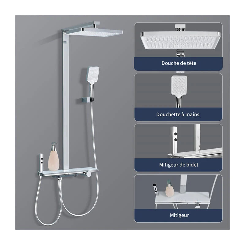 Système de douche thermostatique BS371 chrome / blanc - avec pomme de  douche et douchette à main - design