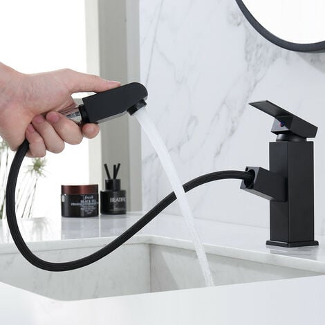 Homelody Robinet Salle de Bain avec Douchette Extractible Mitigeur de Lavabo  avec un Jet Mitigeur Salle de Bain en Acier Inox Noir