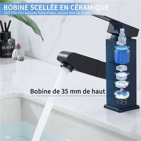 Homelody Robinet Salle de Bain avec Douchette Extractible Mitigeur de Lavabo  avec un Jet Mitigeur Salle de Bain en Acier Inox Noir