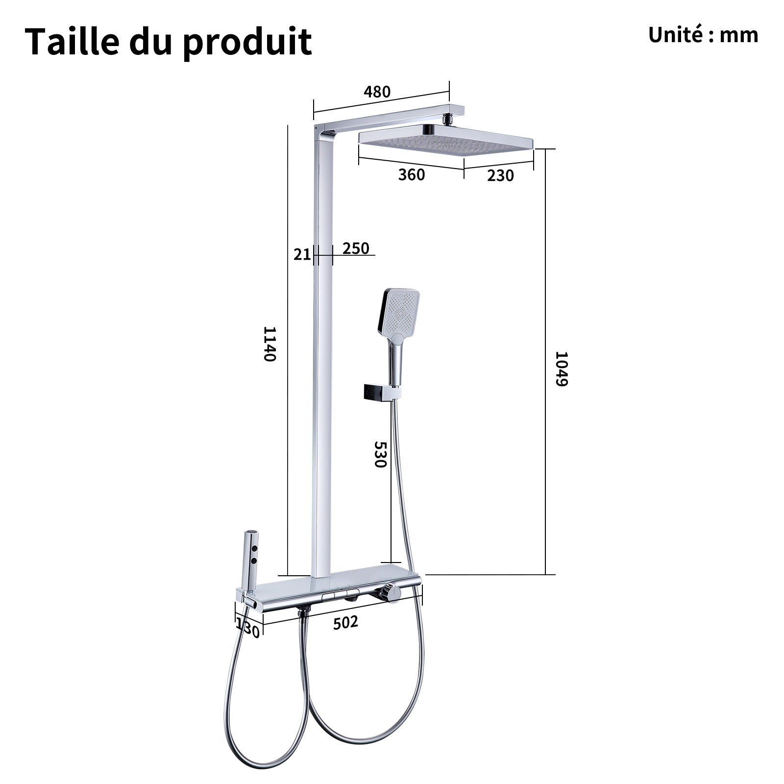 Homelody Colonne de Douche Thermostatique 40℃ avec Plateau de Rangement Ensemble de Douche en Laiton Chromé Kit de Douche 4 Fonctions Design Moderne