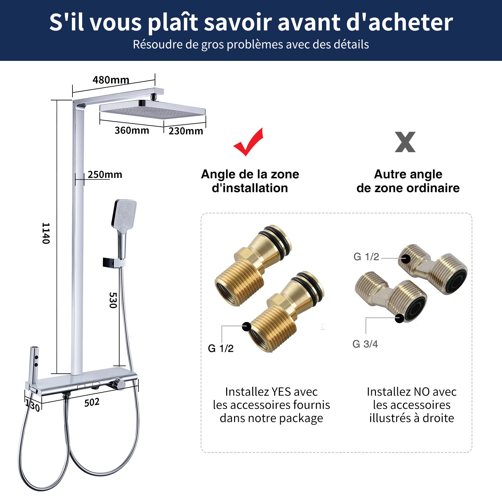 Homelody Colonne de Douche Thermostatique 40℃ avec Plateau de Rangement Ensemble de Douche en Laiton Chromé Kit de Douche 4 Fonctions Design Moderne