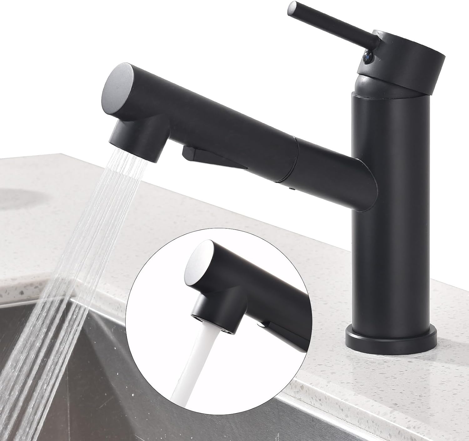 HOMELODY Robinet de cuisine/salle de bain noir extensible avec douchette deux types de jet d'eau, unique robinet d'évier de cuisine mitigeur de cuisine en laiton