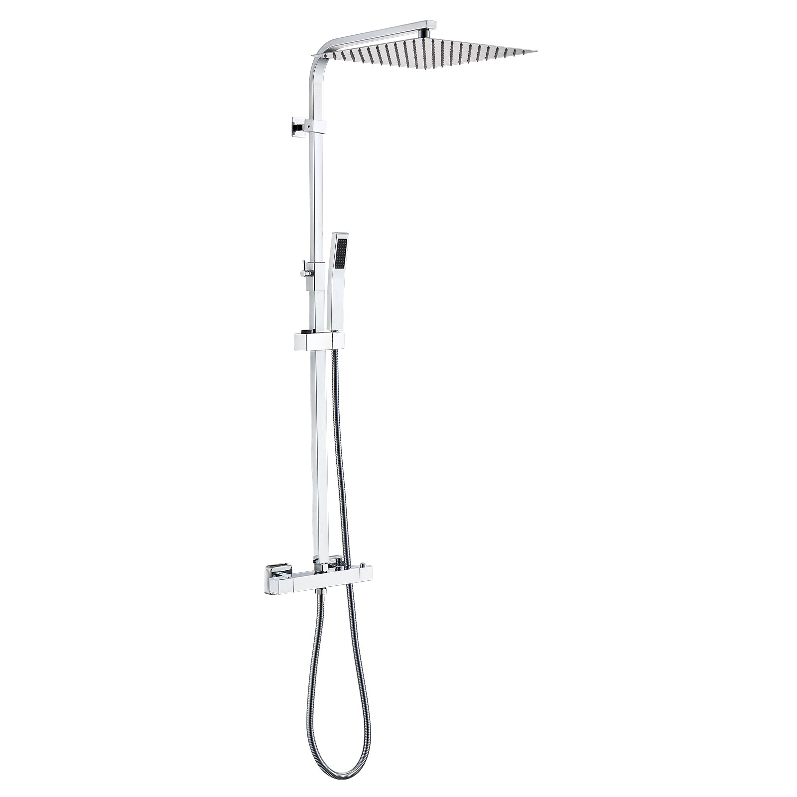 Homelody Colonne de Douche Thermostatique Système de Douche Hauteur Réglable Colonne de Douche Avec Grand Jet de Plafond Carré de 12 Pouces Ensemble de Douche Chromé Corps en Laiton