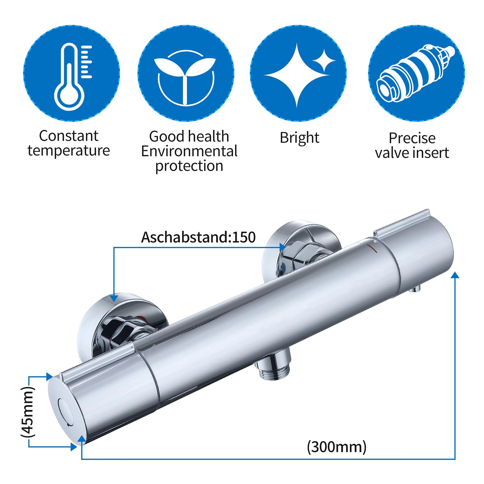 HOMELODY Système de douche avec thermostat chromé, mitigeur de douche en acier inoxydable avec douchette en ABS, pommeau de douche, barre de douche réglable