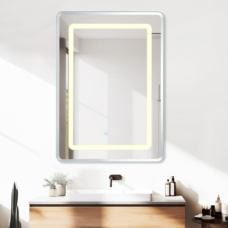 Homelody Homelody Miroir lumineux de salle de bain,Miroir de Maquillage LED,Miroir de Courtoisie Hollywood,Miroir double face,Avec fonction de désembuage,Écran tactile,3 couleurs d'éclairage et luminosité dimmable-50x7