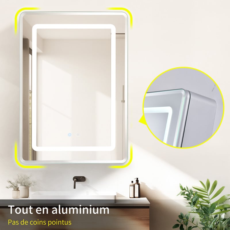 Homelody Homelody Miroir lumineux de salle de bain,Miroir de Maquillage LED,Miroir de Courtoisie Hollywood,Miroir double face,Avec fonction de désembuage,Écran tactile,3 couleurs d'éclairage et luminosité dimmable-50x7