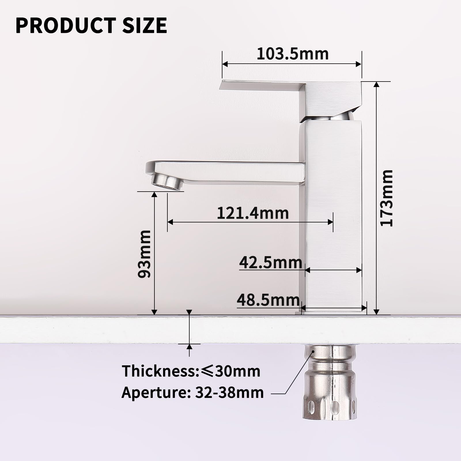 HOMELODY Robinet de salle de bain Robinet de lavabo Mitigeur carré Mitigeur monocommande Robinet de lavabo Acier inoxydable Salle de bain Robinet de salle de bain Brossé