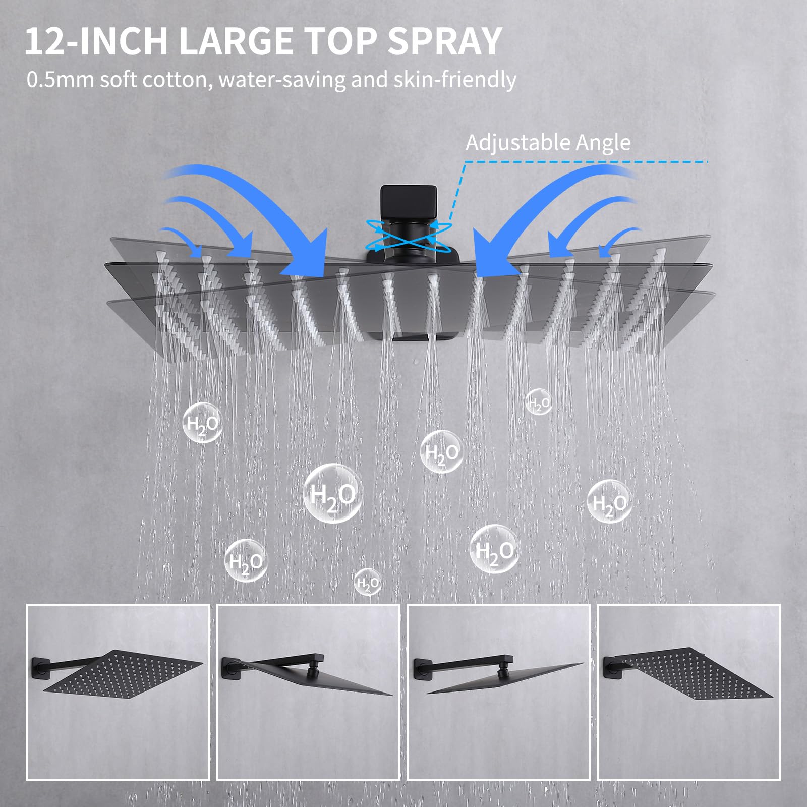 Homelody Système de douche noir encastré avec fonction anti-brûlure, douche de tête à effet pluie de 30 x 30 cm, douchette, corps en laiton