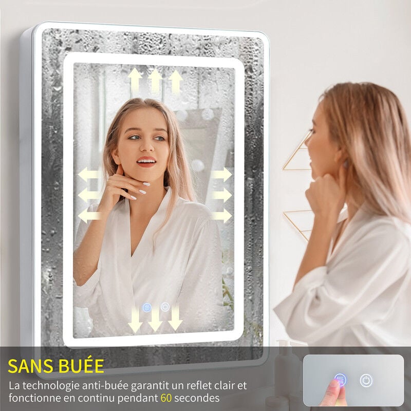 Homelody Homelody Miroir lumineux de salle de bain,Miroir de Maquillage LED,Miroir de Courtoisie Hollywood,Miroir double face,Avec fonction de désembuage,Écran tactile,3 couleurs d'éclairage et luminosité dimmable-50x7