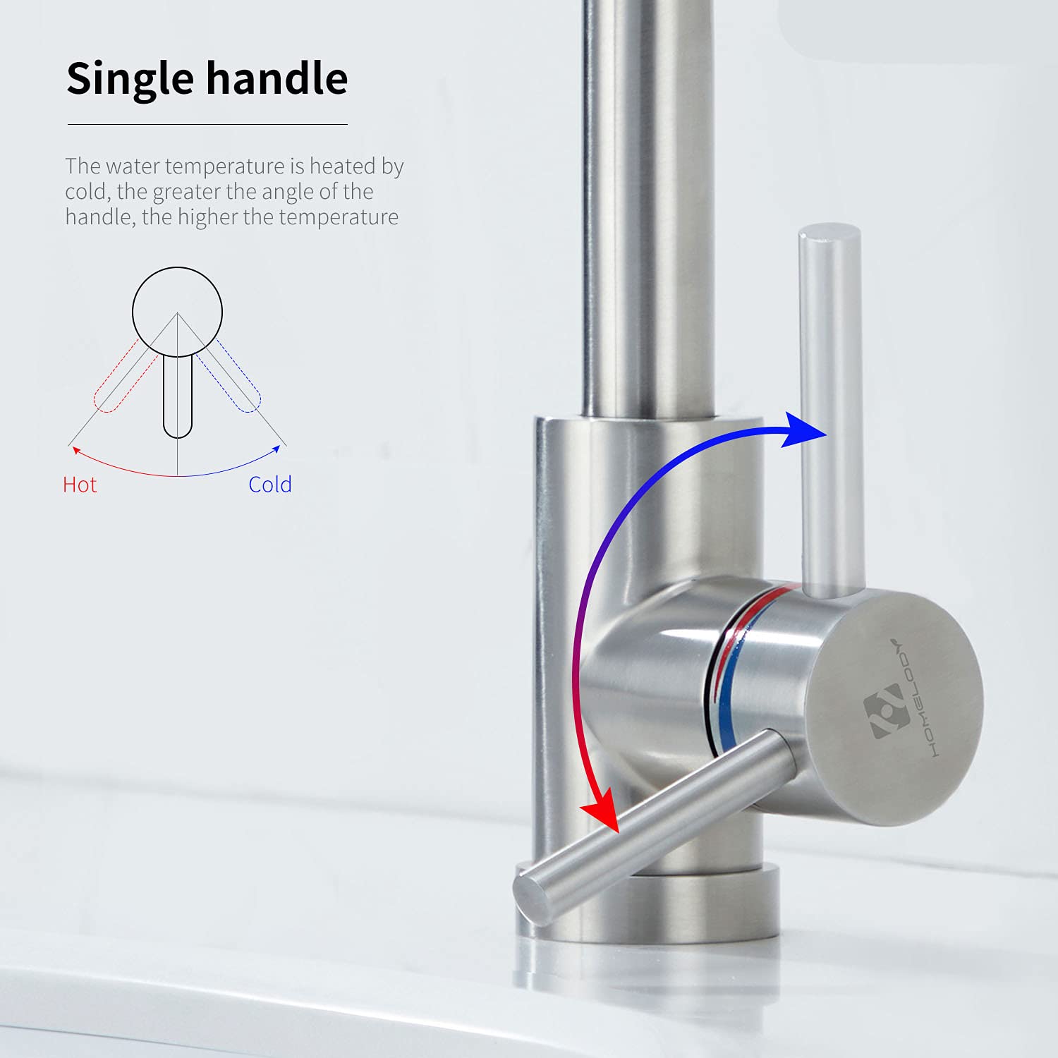 HOMELODY Robinet de salle de bain/cuisine à basse pression rotatif à 360° Robinet de salle de bain Robinet de cuisine Mitigeur monocommande Mitigeur de lavabo en acier inoxydable